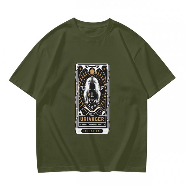 Olive T-Shirt with Urianger Tarot Card Style Graphic Print