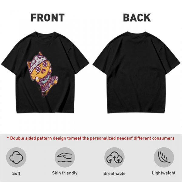 Olive T-Shirt With Scared Viking Cat Graphic Print