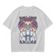 Olive green t-shirt with stained glass style forest spirit anime artwork