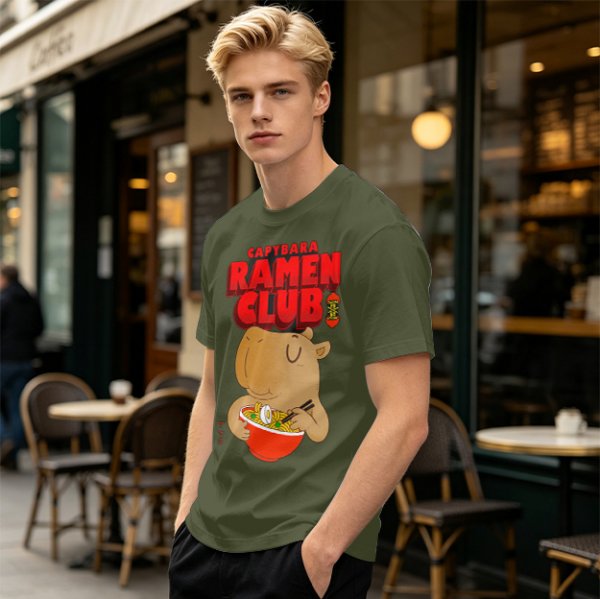 Capybara Ramen Club T-Shirt with Cute Capybara Eating Ramen Design