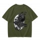 Olive Graphic T-Shirt with Mechanical Raven and Full Moon Print