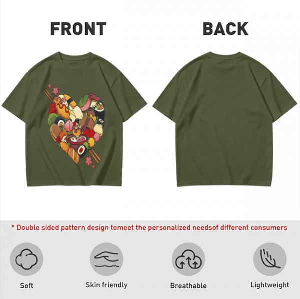Olive T-Shirt With Heart Shaped Sushi Food Art Print