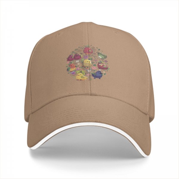 Black Baseball Cap With Cute Fruit Bird Floral Graphic Design