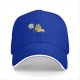 Black baseball cap with cartoon burning character and worried companion graphic