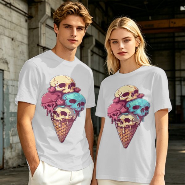 Olive T-Shirt With Skull Ice Cream Cone Graphic