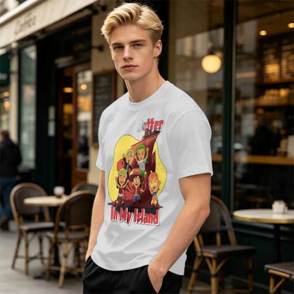 Olive T-Shirt With One Piece Anime Crew 'In My Island' Print