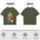 Olive T-shirt with a startled alien washing hands graphic