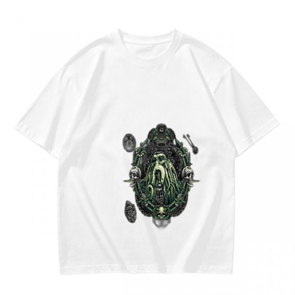 Olive Green T-Shirt with Octopus Skull Pirate Art Print