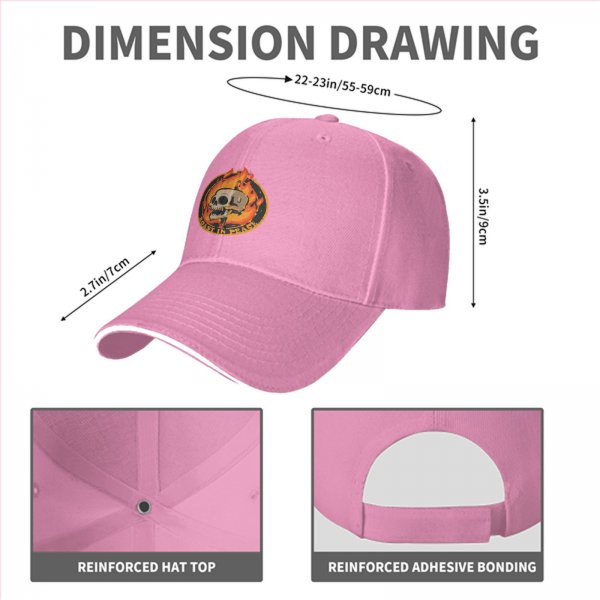 Black baseball cap with roast in peace skull and fire graphic
