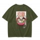 Olive T-Shirt With Cute Ramen Cat Bowl Graphic Print