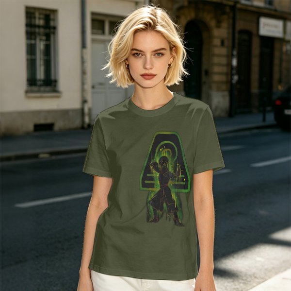Olive T-shirt with Earth Bender Silhouette Graphic