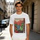 Olive t-shirt with comic print of Hulk and Thor mid-smashed interaction