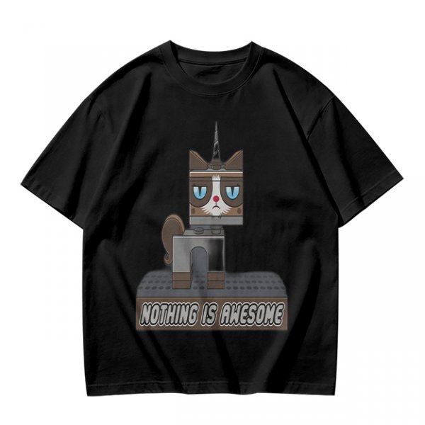 Olive T-Shirt with Grumpy Cat Lego Style 'Nothing Is Awesome' Print