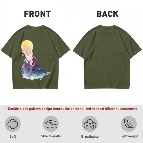 Olive T-Shirt with Watercolor Witch and Moon Art Print