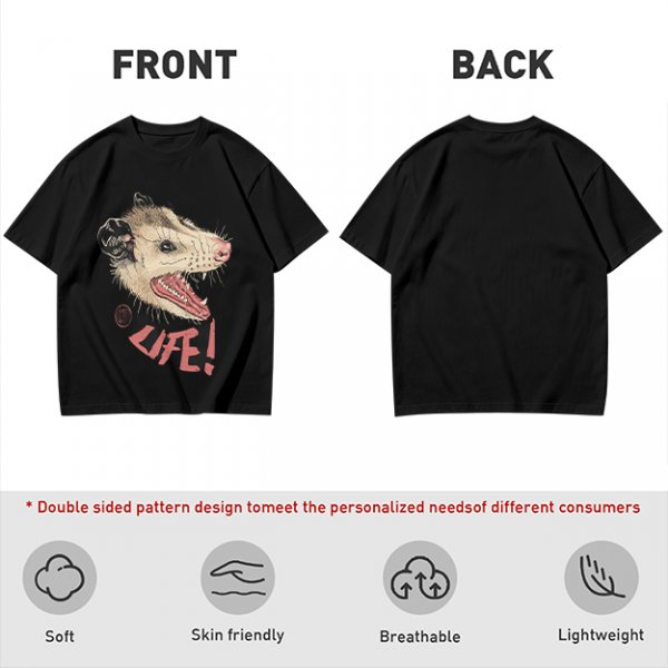 Olive T-Shirt With Aggressive Opossum 'LIFE!' Graphic Print