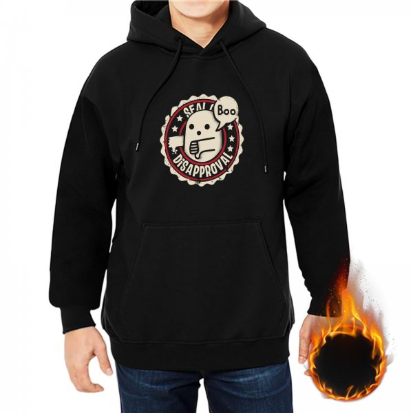 Black Hoodie With Ghost Disapproval Boo Graphic Print