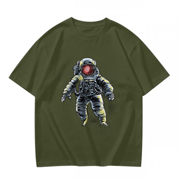 Olive T-Shirt with Floating Astronaut Graphic Print