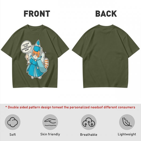Olive T-Shirt With Fairy Godmother Cat Graphic Print