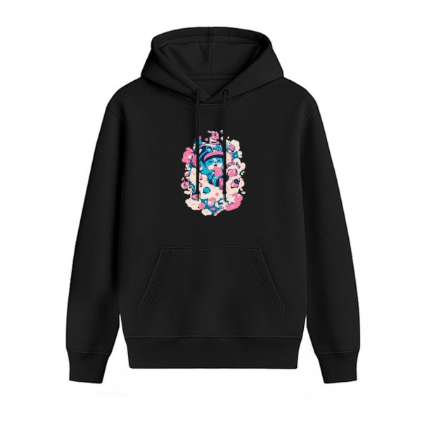 Black Hoodie With Vibrant Abstract Cartoon Graphic Print
