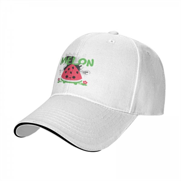 Black baseball cap with 'What a Melon' cute watermelon graphic