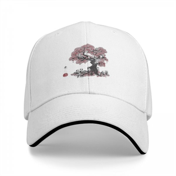 Black baseball cap with cherry blossom tree and skulls graphic