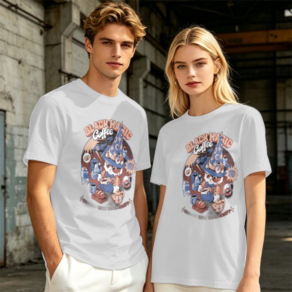 Olive T-Shirt with Black Magic Coffee Wizard Cat Graphic