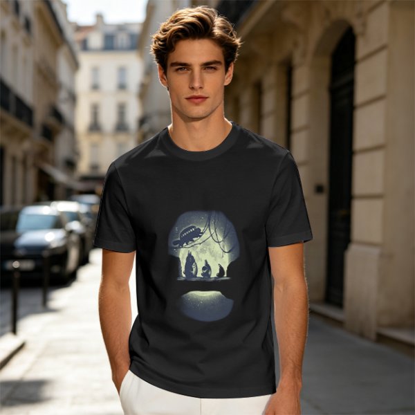 Olive T-Shirt With Skull Silhouette Print Featuring Forest Spirits