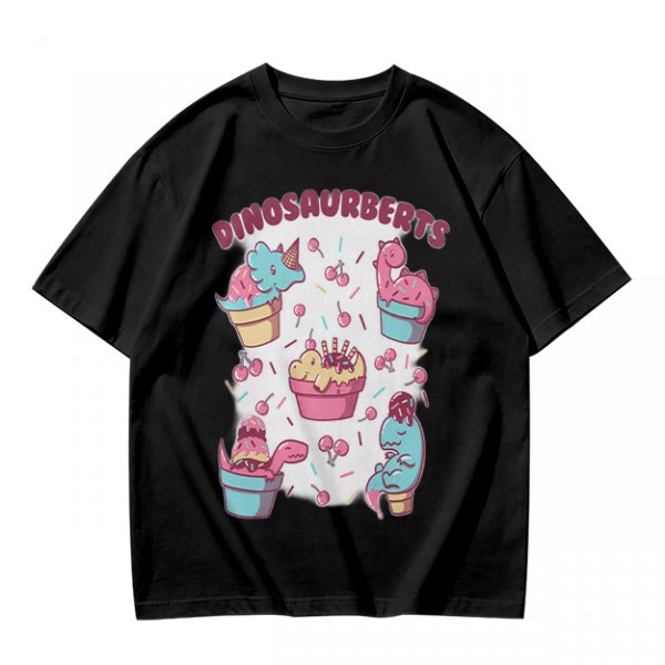 Olive T-Shirt With Cute Dinosaur Ice Cream Graphic Print