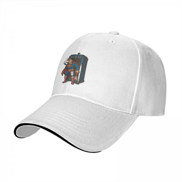 Black Baseball Cap With Superman TARDIS Graphic Print