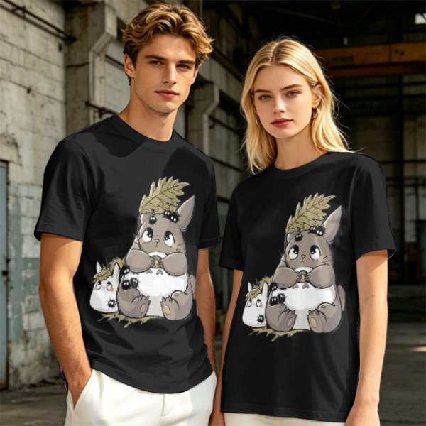 Olive T-Shirt With Cute Totoro And Soot Sprite Anime Print