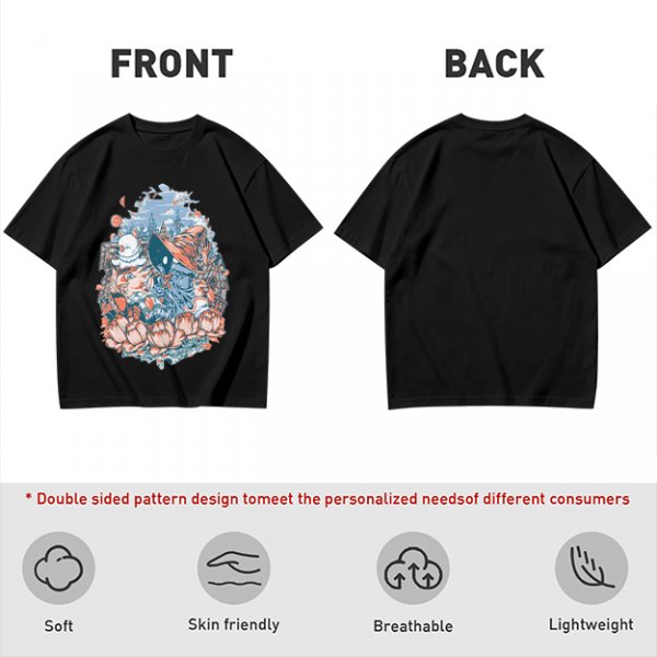 Olive T-Shirt with Whimsical Fantasy Character and Floral Art Print