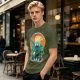 Olive Green T-Shirt With Fantasy Hero Silhouette Landscape Art