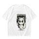 Olive graphic t-shirt with angry cartoon cat holding knife
