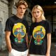 Olive T-Shirt with Trippy Mushroom House Graphic Design