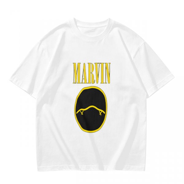 Olive T-Shirt with Marvin Text and Simple Face Graphic