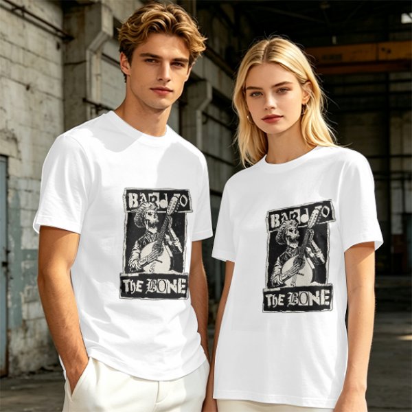 Olive T-Shirt With Skeleton Banjo Player Graphic
