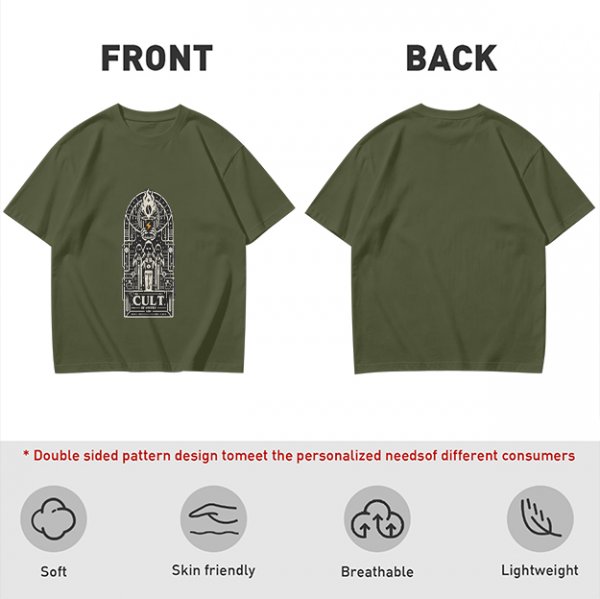 Olive Graphic T-Shirt With Cult Occult Art Print