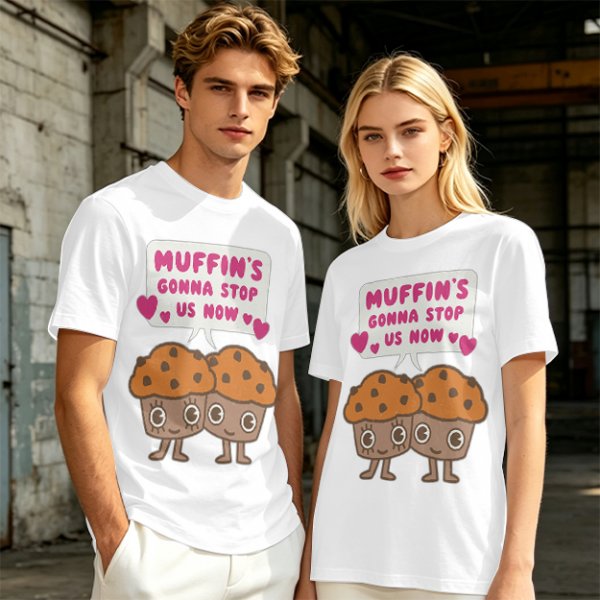 Olive t-shirt with cute muffin graphic and playful text design