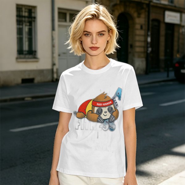 Olive green t-shirt with sleeping sloth graphic design