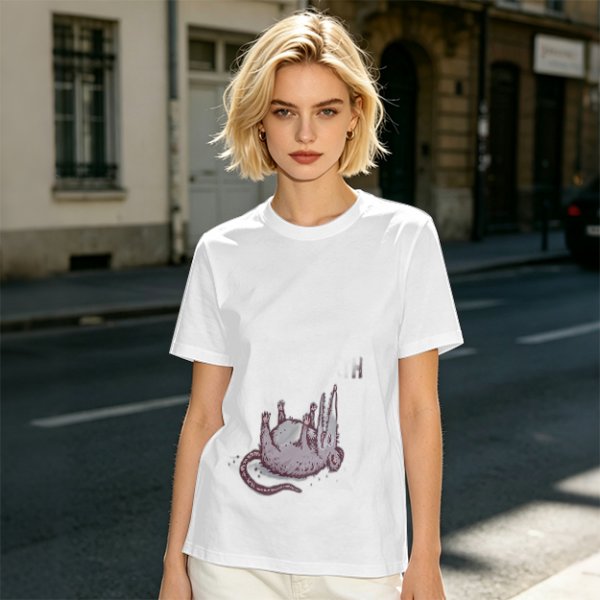 Olive Green T-Shirt With Upside Down Rat Graphic Print