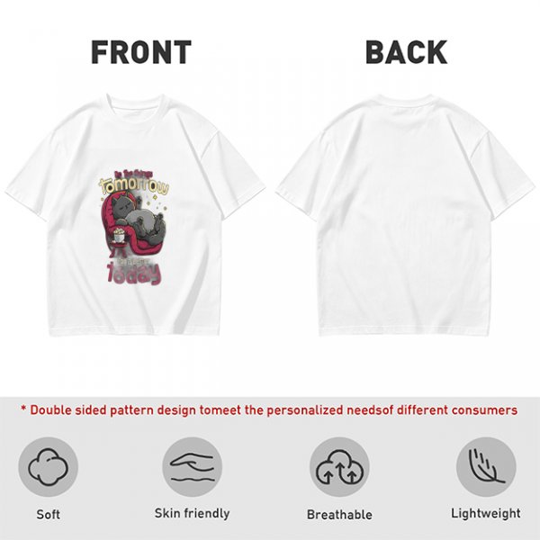 Olive T-Shirt With Relaxed Cat 'Tomorrow For A Better Today' Print