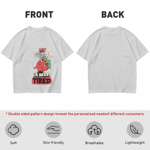 Olive T-Shirt with 'Not Today I'm Berry Tired' Strawberry Print