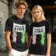 Olive T-shirt with Unicorn and Alien Holding 'Humans Are A Virus' Sign
