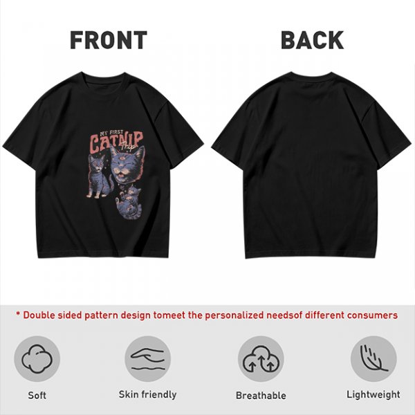 Olive T-Shirt With My First Catnip Trip Psychedelic Cat Print