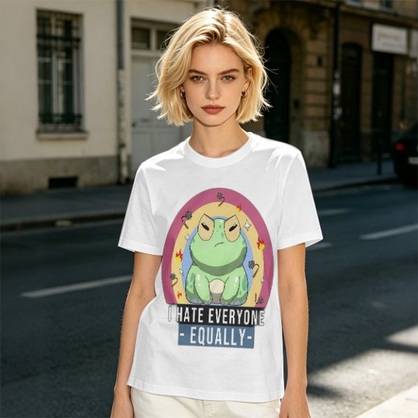 Olive T-Shirt With Grumpy Frog 'I Hate Everyone Equally' Print