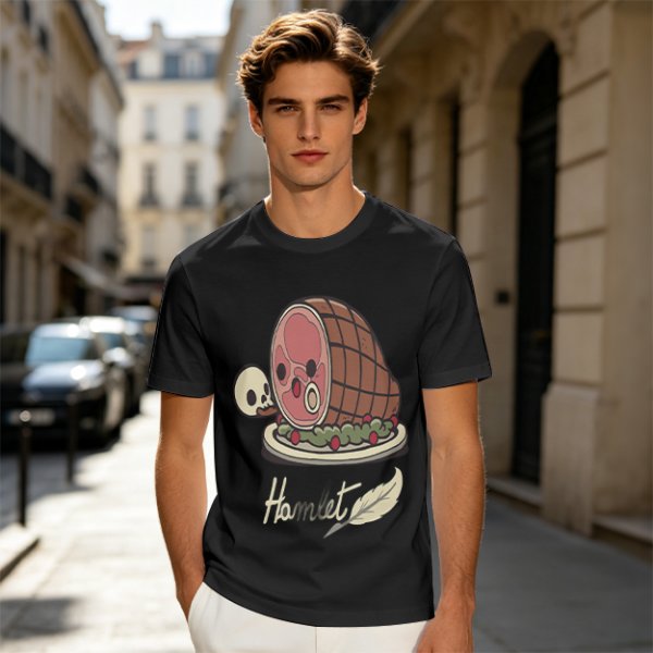 Olive T-Shirt With Funny Hamlet Ham And Skull Graphic Print