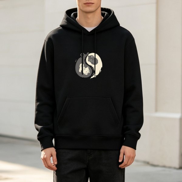 Black hoodie with yin yang cat graphic design