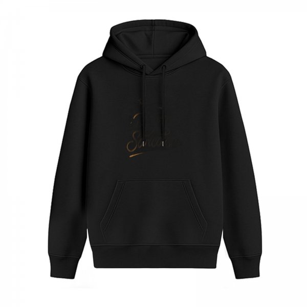 Black Hoodie with Gold Script Style Chest Graphic