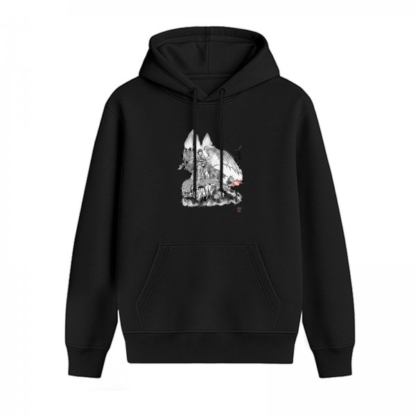 Black Hoodie With Abstract Ink Rabbit Art Print