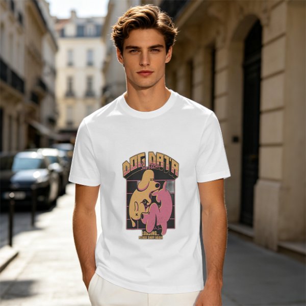 Olive green graphic t-shirt with dog data system print